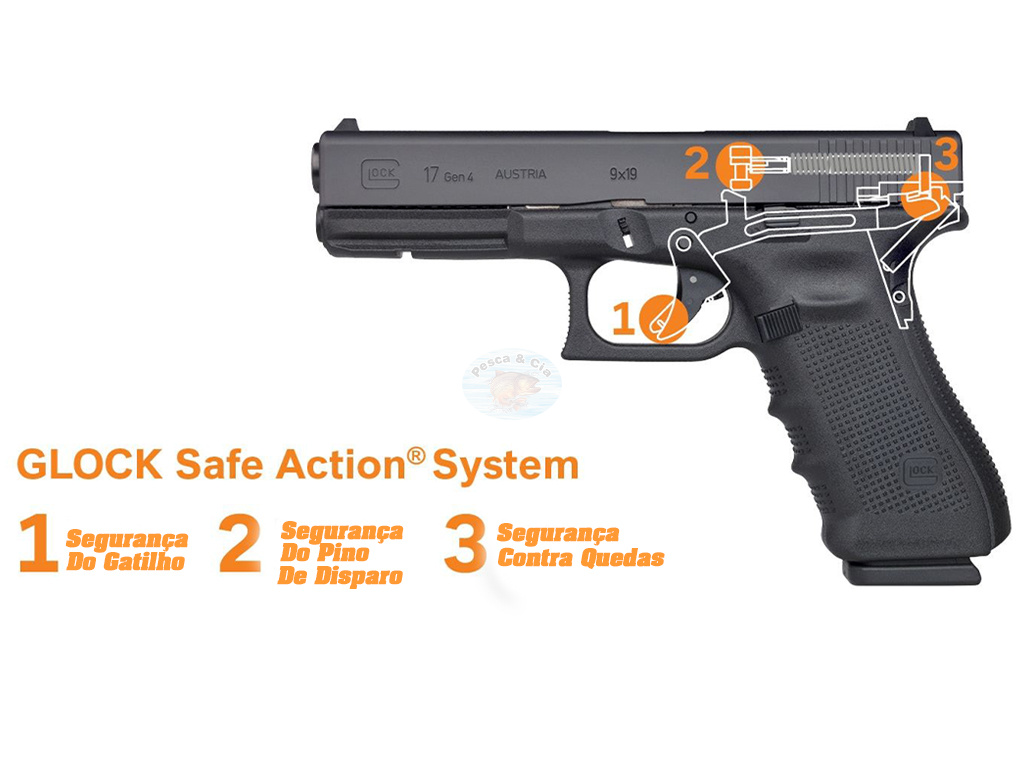 Pistola Glock G17 Gen.3 Cal. 9mm Oxidada 17 Tiros na Pesca & Cia Armas